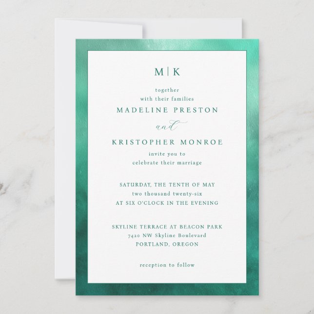 Elegant Teal Minimalistisk Bröllopsinbjudan Inbjudningar (Framsida)