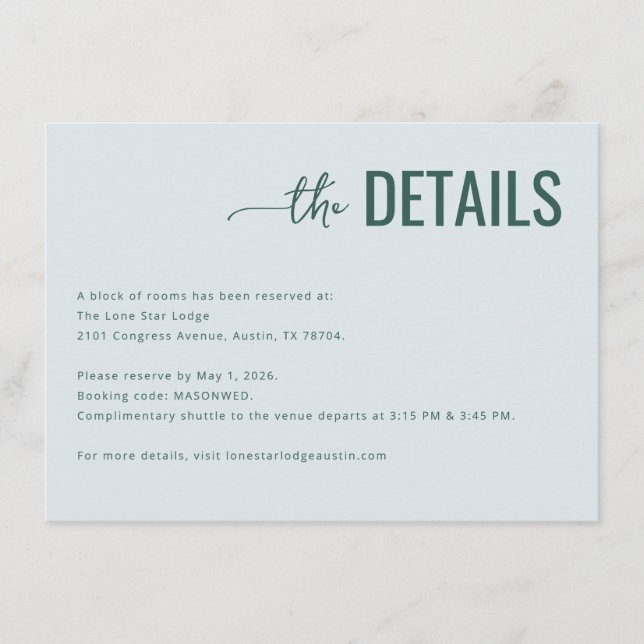 Elegant Teal Minimalistiska Detaljer Tilläggskort (Framsida)