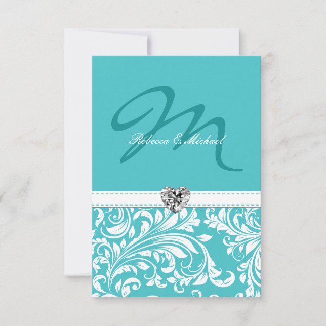 Elegant Teal Monogram-Bröllop OSA Kort (Framsida)
