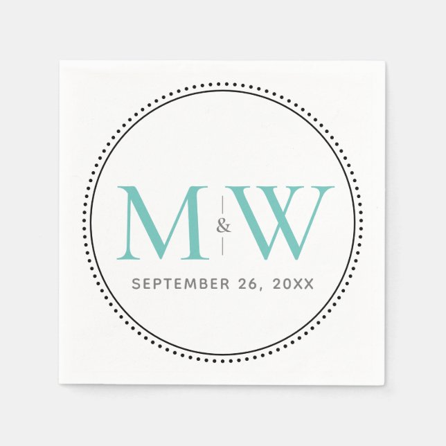 Elegant Teal Monogram Bröllop Pappersservett (Framsidan)