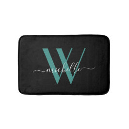 Elegant Teal Monogram Initial Namn Script Girly Badrumsmatta