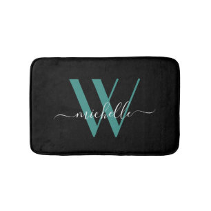 Elegant Teal Monogram Initial Namn Script Girly Badrumsmatta