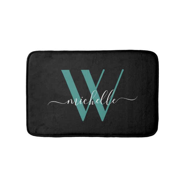 Elegant Teal Monogram Initial Namn Script Girly Badrumsmatta (Framsidan)