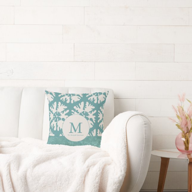 Elegant Teal Monogram - julstjärna Kudde (Soffa)