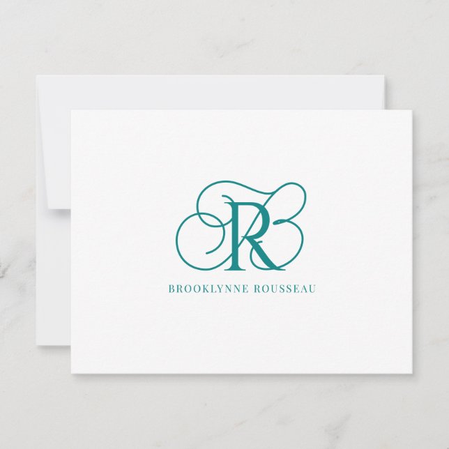 Elegant Teal Monogram - platta anteckningskort (Framsida)