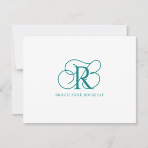 Elegant Teal Monogram - platta anteckningskort