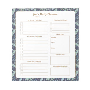 Elegant Teal Navy Blue Foliage Daily Planner Anteckningsblock