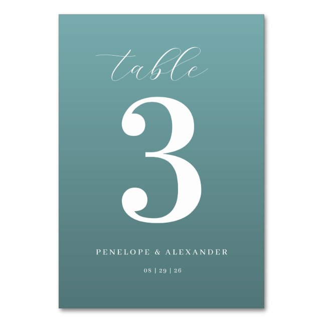 Elegant Teal Nummer Tre Bordsnummer (Framsidan)