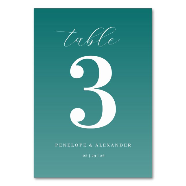 Elegant Teal Numrerad Bordsskylt Bordsnummer (Framsidan)