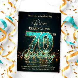 Elegant Teal och Guld 70:e födelsedagsfirandet Inbjudningar