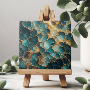 Elegant Teal och Guld Abstrakt Organic Kakelplatta