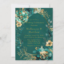 Elegant Teal och Guld Blommigt Bröllop Firande I