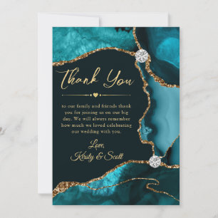 Elegant Teal och Guld Falsk Glitter Agat Bröllop Tack Kort