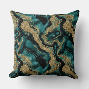 Elegant teal och guld glitter agat mönster kudde