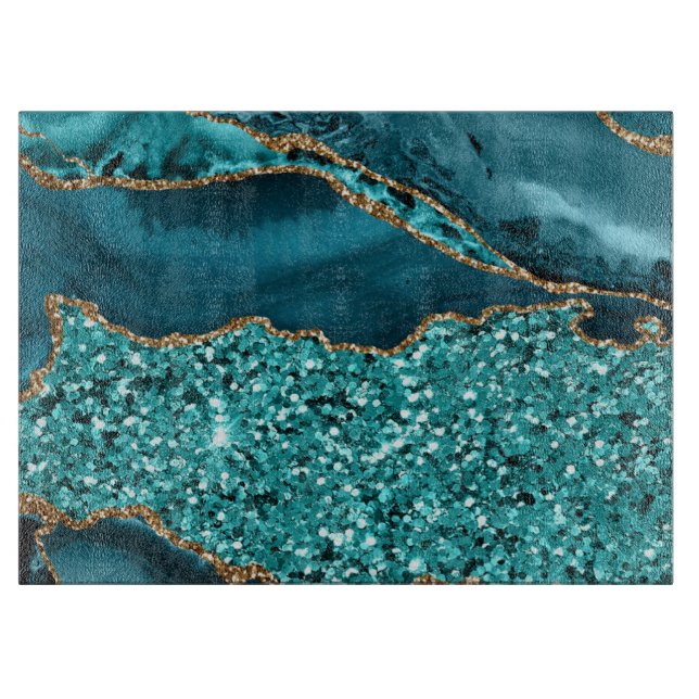 Elegant teal och guld glitter ocean agat (Framsidan)
