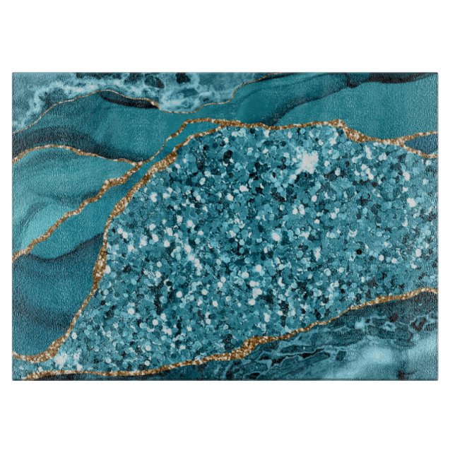 Elegant Teal och Guld Glitter Ocean Agate (Framsidan)