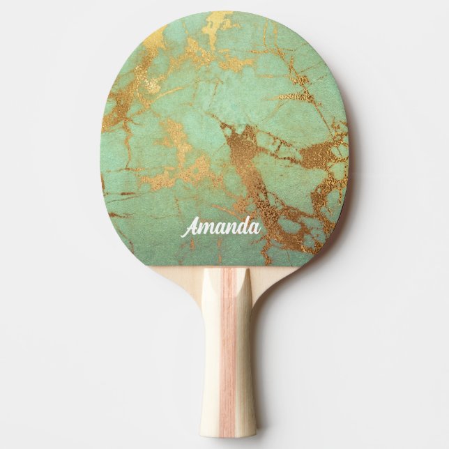 Elegant Teal och Guld Marble Titta Pingisracket (Framsidan)