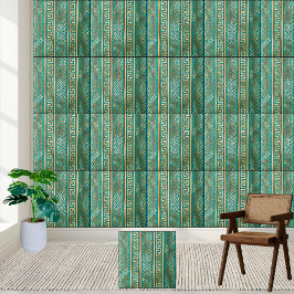 Elegant Teal och Guld Mönster-plattan vid Nyckel Kakelplatta