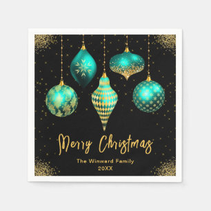 Elegant Teal och Guld Ornament Jul Pappersservett