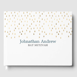 Elegant Teal och Guld Raindrops Pub Mitzvah Gästböcker