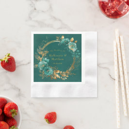 Elegant Teal och Guld Watercolor Blommigt Bröllop Pappersservett