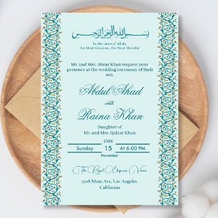 Elegant Teal och Himmelsblå Islamisk Arabisk Nikka Inbjudningar