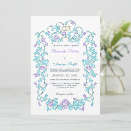 Elegant teal- och lila bröllop inbjudningar