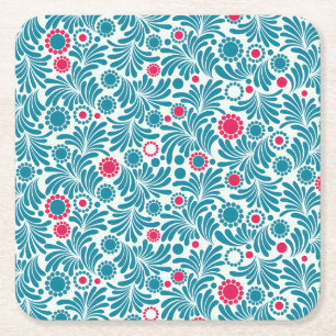 Elegant teal och magenta bladmotiv underlägg papper kvadrat