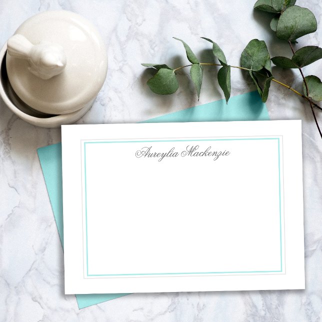 Elegant Teal och Silver Grått Personlig Anteckningskort (Elegant Teal and Silver Grey Personalized Note Card)