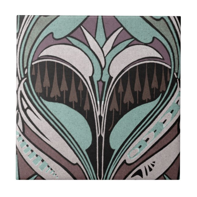 elegant teal och vin art nouveau kakelplatta (Framsidan)