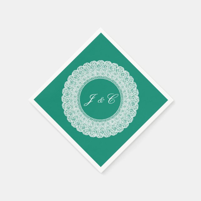 Elegant teal och vit snöre cocktail napkin pappersservett (Hörn)