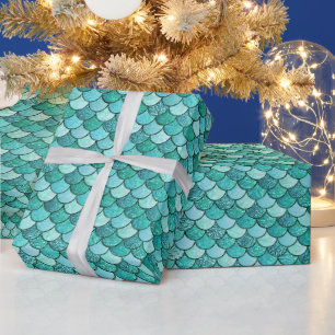 Elegant Teal Ombre Glitter Mermaid Fjäll Presentpapper