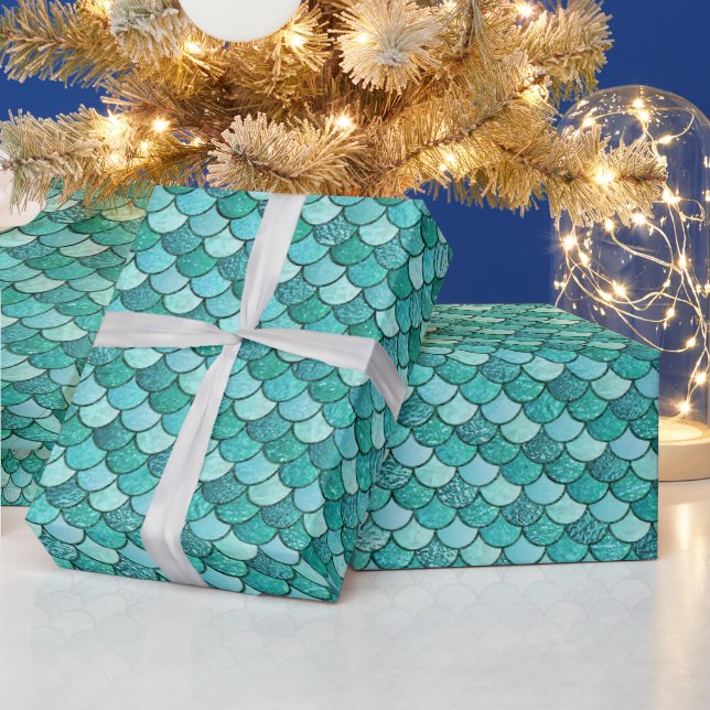 Elegant Teal Ombre Glitter Mermaid Fjäll Presentpapper (Helgdagar)