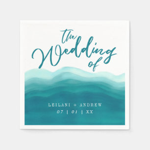 Elegant Teal Ombre Watercolor Wave BRÖLLOP Pappersservett