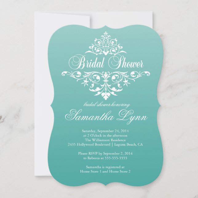Elegant Teal Ombre wBridal Shower-inbjudan Inbjudningar (Framsida)