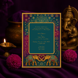 Elegant teal oriental elephant mandala Bröllop Inbjudningar