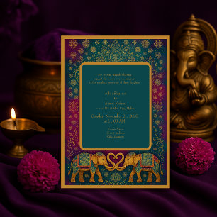 Elegant teal oriental elephant mandala Bröllop Inbjudningar