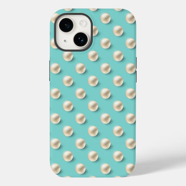 Elegant Teal & Pärlor iPhone-fodral (Baksida)