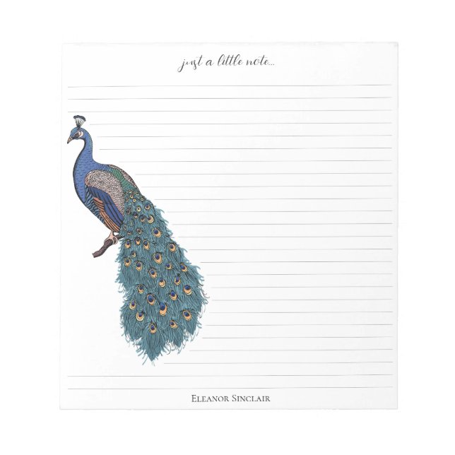 Elegant Teal Peacock Illustration Anteckningsblock (Framsida)