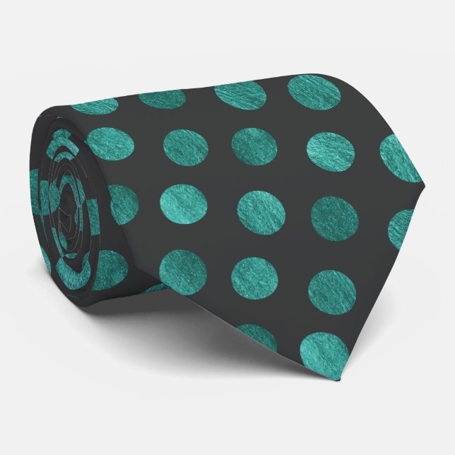 Elegant Teal Polka Dot Personlig Charcol Grått Slips (Rullad)