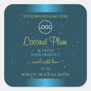 Elegant Teal Product Labels Guld Soft Glitter Logo Fyrkantigt Klistermärke