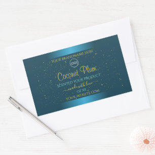 Elegant Teal Product Labels Guld Soft Glitter Logo Rektangulärt Klistermärke
