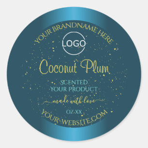 Elegant Teal Product Labels Guld Soft Glitter Logo Runt Klistermärke