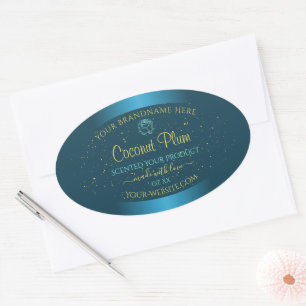 Elegant Teal Product Labels Guld Soft Glitter Ro Ovalt Klistermärke