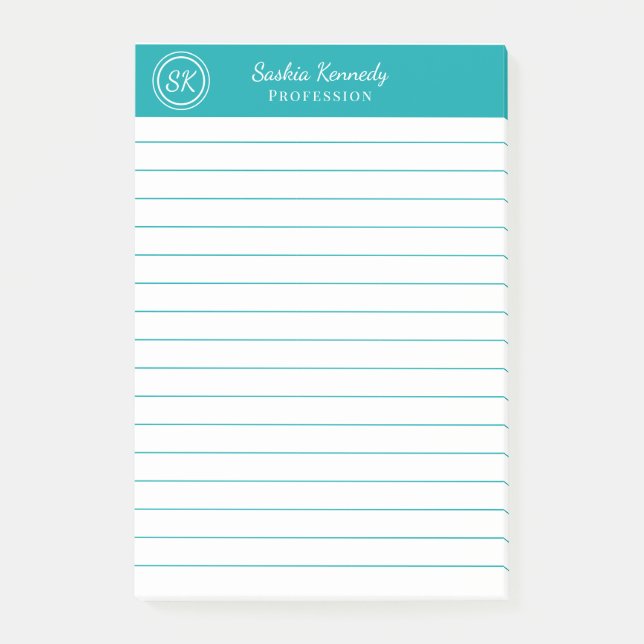 Elegant Teal Professionell Monogram Business Post-it Block (Framsida)