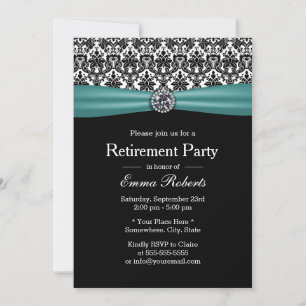 Elegant Teal Ribbon Damask Pension Party Inbjudningar