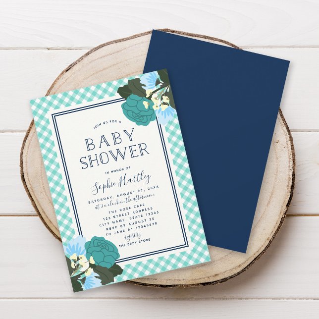 Elegant Teal Ro Blommigt Baby Shower-inbjudan för  Inbjudningar (Skapare uppladdad)