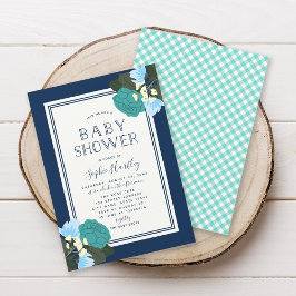 Elegant Teal Ro Blommigt Baby Shower-inbjudan för  Inbjudningar