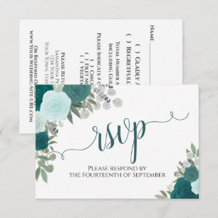 Elegant Teal Ro Blommigt Calligraphy Bröllop OSA Kort