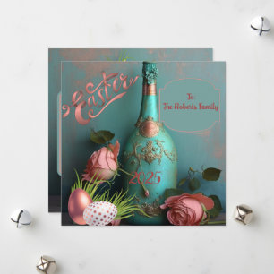 Elegant Teal & Ro Guld Påsk för familjer Julkort